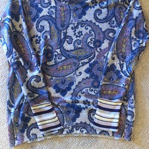 Loft. Italian Yarn size small spring pullover purple, pink yellow ecru.